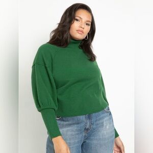 Eloquii Tall Cuff Turtleneck Puff Sleeve Sweater 22/24 Green